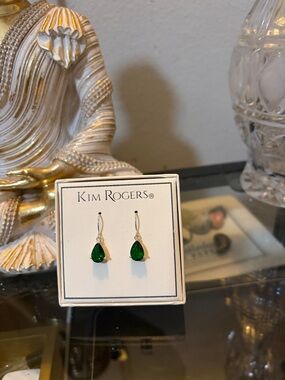 Kim Rogers Emerald Green Teardrop Dangle Earrings